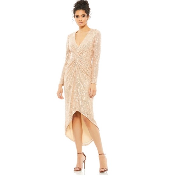 leena for Mac Duggal sequin knotted midi dress - Picture 1 of 8